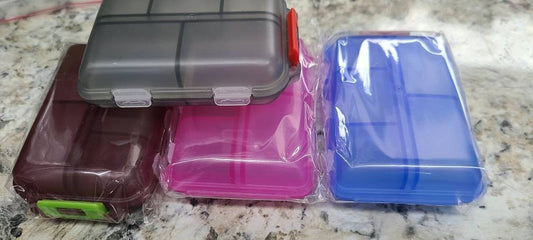 Pocket Pharmacy Travel/Portable pill case 10 compartments with custom labels, button holder, custom travel jewelry case with labels,