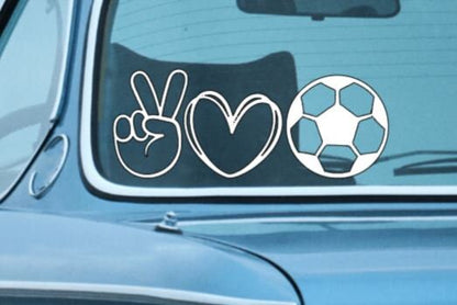 sports Decal PEACE LOVE & SOCCERBALL Decal Window Decal Rtic/Yeti Cup Decal Mirror decal Computer Decal