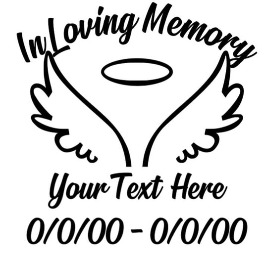 In Loving Memory Angel Wings & Halo Vinyl Decal | Personalized Custom Memorial Sticker | Bereavement Gift for Car Window, Tumbler, Mirror