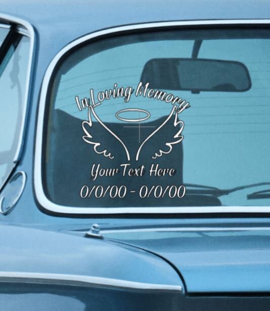 MEMORIAL DECAL In Loving Memory Angel Wings and Halo Decal - Custom memorial decal -  Decal Car Window Decal Rtic/Yeti Cup Decal Mirror