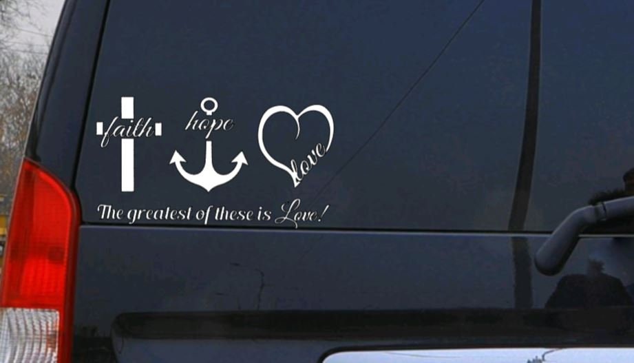 Christian Decal Faith Hope and Love -The greatest of these is love Vinyl Decal-1 Corinthians 13:13 decal Home Decor, Window Sticker, Durable and Positive Reminder