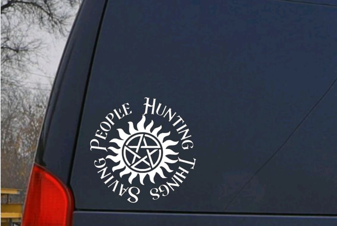 TV SHOW Supernatural Saving People Hunting Things with anit-pocession symbol Decal SPN Fan #SPNfamily Decal Car decal Window Decal Cup Decal