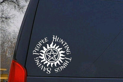 TV SHOW Supernatural Saving People Hunting Things with anit-pocession symbol Decal SPN Fan #SPNfamily Decal Car decal Window Decal Cup Decal