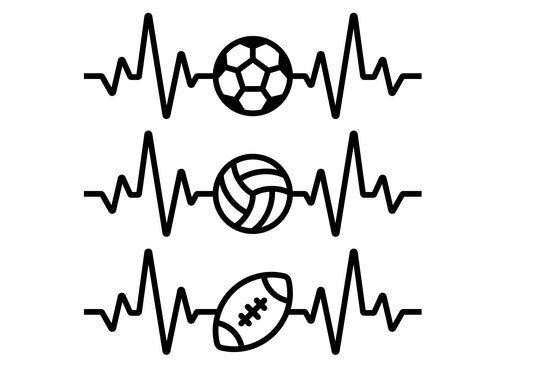 Sports Decal HEART BEAT Football, Volleyball or  Soccer ball  - Custom Sport request Decal Window Decal Rtic/Yeti Cup Decal Mirror Decal