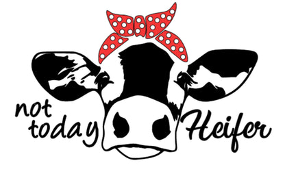 "Not Today Heifer" Cow  with Bandana Vinyl Decal – Funny Cow Sticker with Bandana (Dotted or Plain)