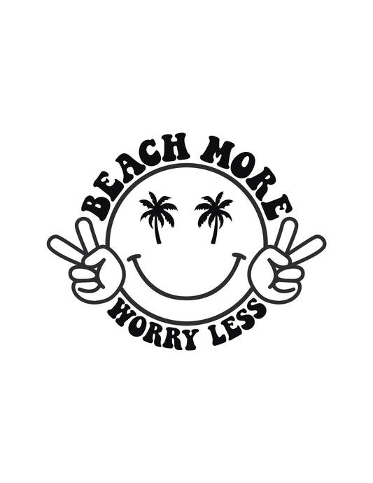 BEACH More, Worry Less – Smiley Face Vinyl Decal for Good Vibes 🌊☀️