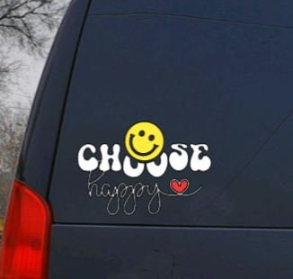 Smiley Face "Choose Happy" Vinyl Decal – Smiley Face Sticker for Good Vibes ✨