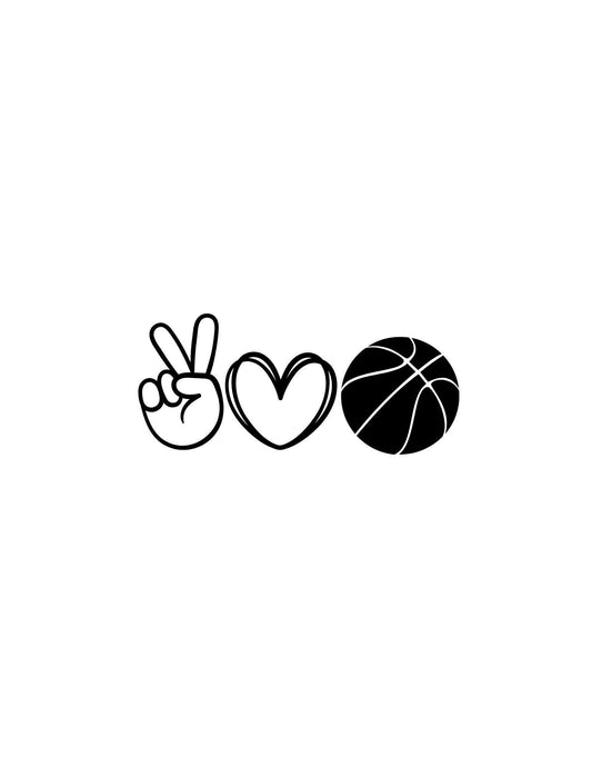 Sports Decal PEACE LOVE & Basketball Decal Window Decal Rtic/Yeti Cup Decal Mirror decal Computer Decal