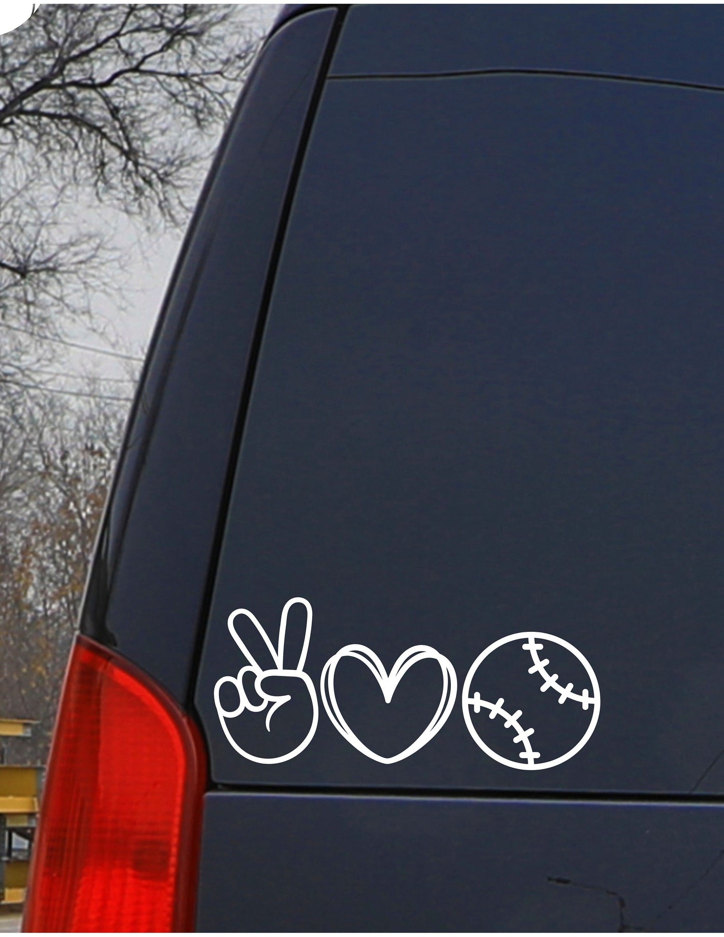 Sports Decal PEACE LOVE Baseball/Softball Decal Window Decal Rtic/Yeti Cup Decal Mirror decal Computer Decal