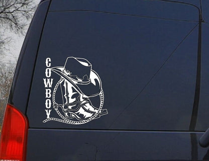 "Cowboy" Hat Cowboy Boots & Rope Vinyl Decal | Cowboy Western Decal | Western Ranch Decal  | Car Decal |Cup Decal | Window Decal | Computer Decal