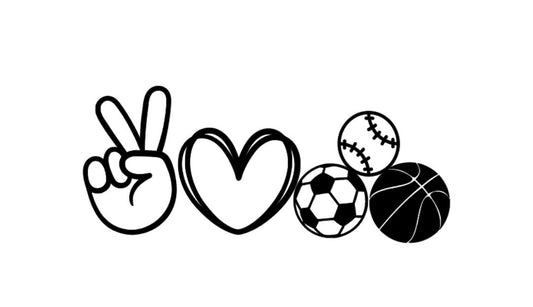Sports Decal PEACE LOVE & Soccer/Baseball/Basketball Decal Window Decal Rtic/Yeti Cup Decal Mirror decal Computer Decal | Vinyl Decal