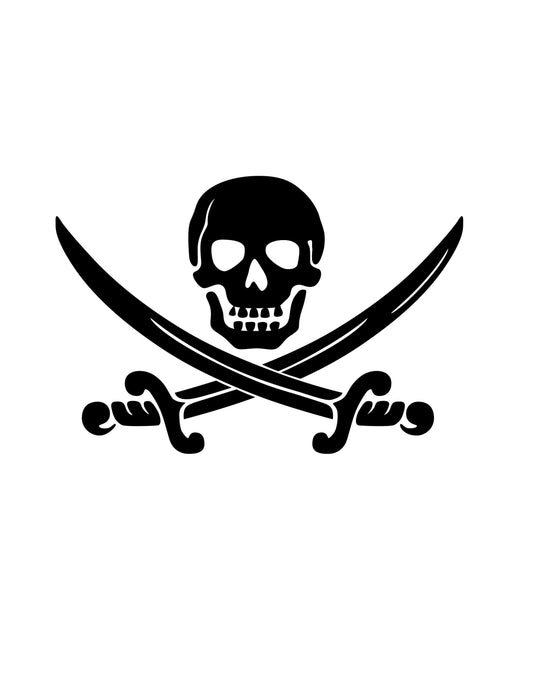 PIRATE SKULL & Crossed Swords Decal Jolly Roger Pirate Skull Decal Window Decal Car Decal Computer Decal