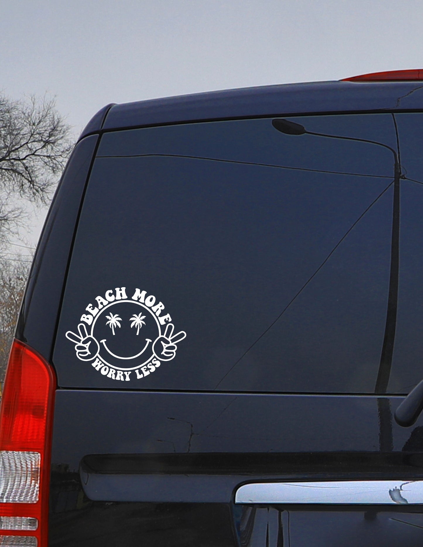 BEACH More, Worry Less – Smiley Face Vinyl Decal for Good Vibes 🌊☀️