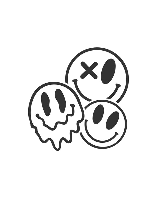 Trippy 3 Smiley Faces Vinyl Decal – Melting & Mixed Expression Sticker – Unique Trippy Art Decor