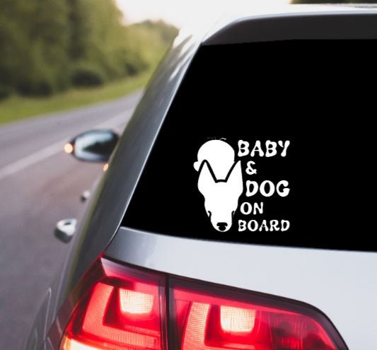 VINYL Car Decal | BABY AND Dog on Board Car Decal | Baby & Pet Decal Warning Car Decal | Driver Vinyl Car Window Decal