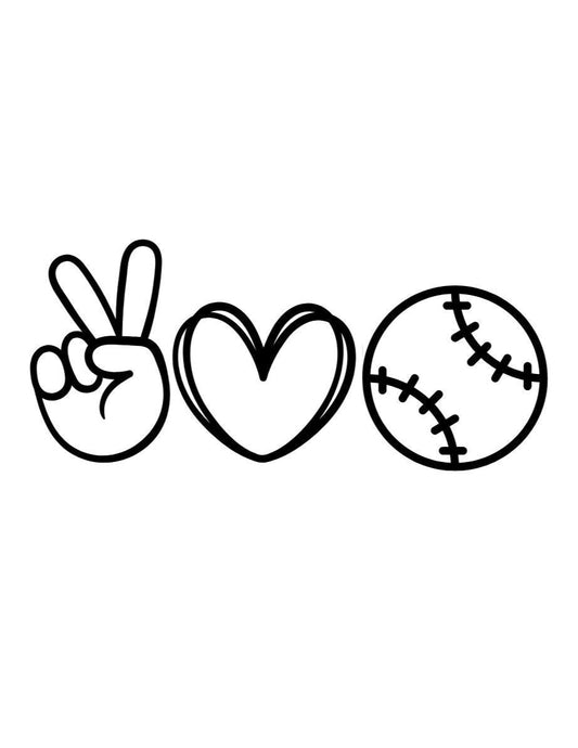 Sports Decal PEACE LOVE Baseball/Softball Decal Window Decal Rtic/Yeti Cup Decal Mirror decal Computer Decal
