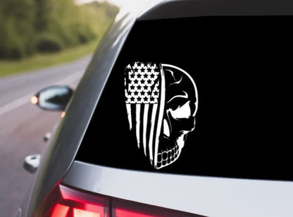 VINYL Car Decal | Skull American Flag Car Decal |American Flag Car Decal | Skull and Destressed American Flag Vinyl Decal | USA Flag & Skull