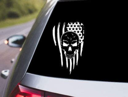 VINYL Car Decal | Skull American Flag Car Decal |American Flag Car Decal | Skull and Destressed American Flag Vinyl Decal | USA Flag & Skull
