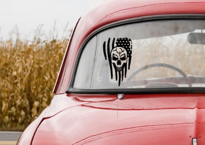 VINYL Car Decal | Skull American Flag Car Decal |American Flag Car Decal | Skull and Destressed American Flag Vinyl Decal | USA Flag & Skull