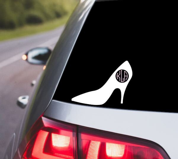 SHOE Decal |High Heel Shoe With Circle Cut Mongram Decal | High Heel Pump Monogram  Window Decal | Cup Decal | Computer Decal