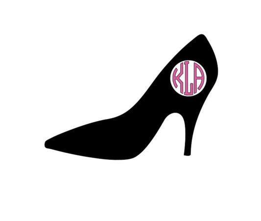 SHOE Decal |High Heel Shoe With Circle Cut Mongram Decal | High Heel Pump Monogram  Window Decal | Cup Decal | Computer Decal