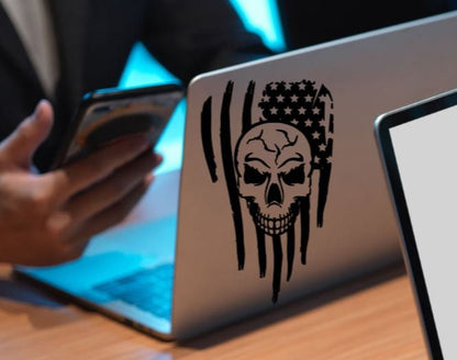 VINYL Car Decal | Skull American Flag Car Decal |American Flag Car Decal | Skull and Destressed American Flag Vinyl Decal | USA Flag & Skull
