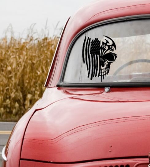 VINYL Car Decal | Skull American Flag Car Decal | Tattered Flag Decal | Skull and Destressed American Flag Vinyl Decal | USA Flag & Skull