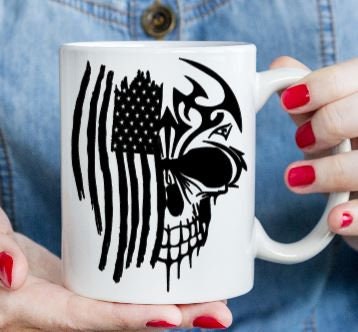 VINYL Car Decal | Skull American Flag Car Decal | Tattered Flag Decal | Skull and Destressed American Flag Vinyl Decal | USA Flag & Skull