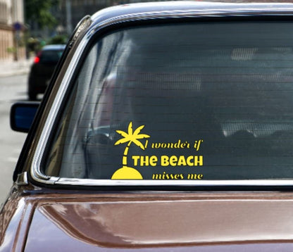 VINYL Decal | Beach Decal | Summer Vinyl Sticker | I Wonder if The Beach Misses Me Palm Tree Decal | Car Decal | Window Decal