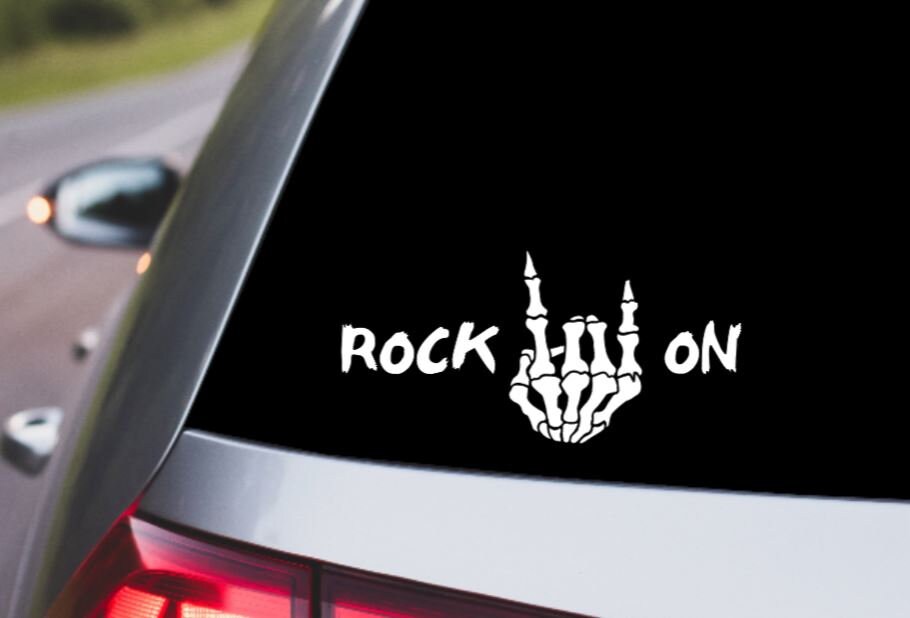 SKELETON HAND Rock On Hand Gesture DECAL Skeleton Hand Vinyl Car Decal Halloween Decal Computer Vinyl Decal