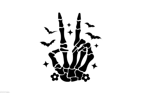 SKELETON HAND Peace Gesture DECAL Skeleton Hand with Bats Gesture Vinyl Car Decal Halloween Decal Computer Vinyl Decal
