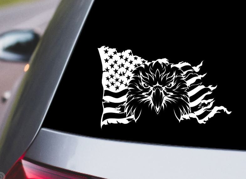 Patriotic Eagle American Flag Vinyl Decal - Bald Eagle USA , with or without "America" Sticker for Cars, Trucks, Laptops & Tumblers