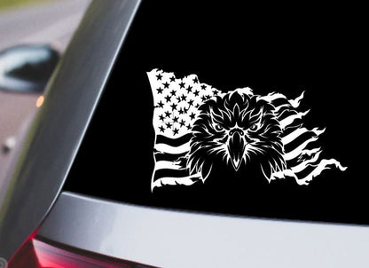 Patriotic Eagle American Flag Vinyl Decal - Bald Eagle USA , with or without "America" Sticker for Cars, Trucks, Laptops & Tumblers