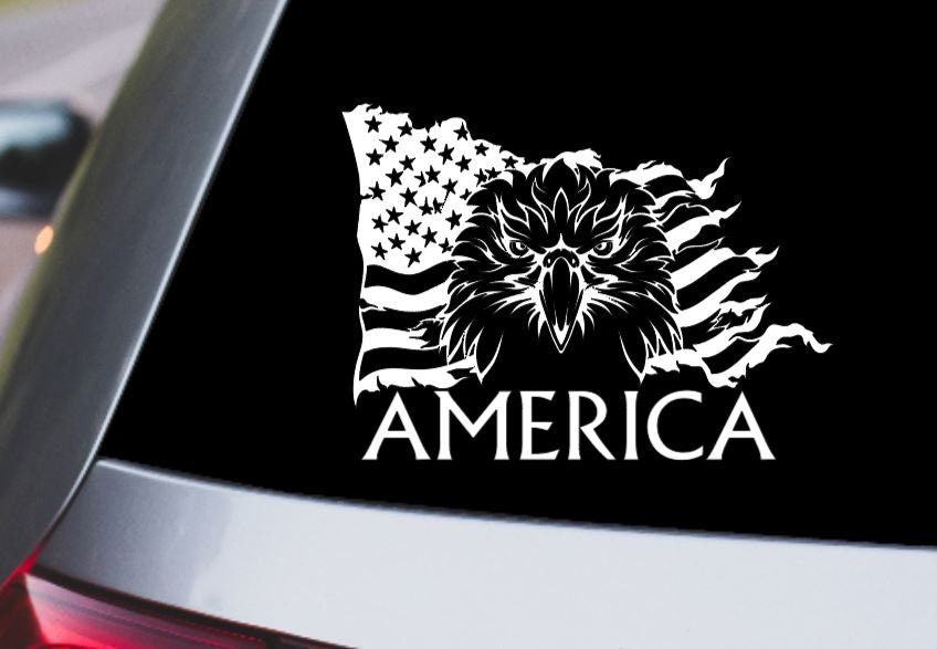 Patriotic Eagle American Flag Vinyl Decal - Bald Eagle USA , with or without "America" Sticker for Cars, Trucks, Laptops & Tumblers