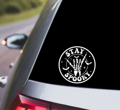 SKELETON HAND Stay Spooky Rock On Hand Gesture DECAL Skeleton Hand with Bats Vinyl Car Decal Halloween Decal Computer Vinyl Decal