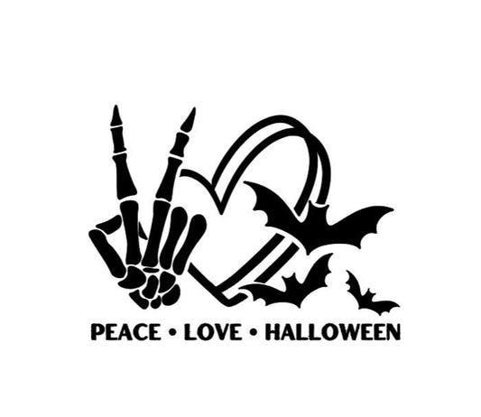 SKELETON HAND Peace Love and Halloween with Bats DECAL Skeleton Hand Halloween Vinyl Car Decal Computer Vinyl Decal