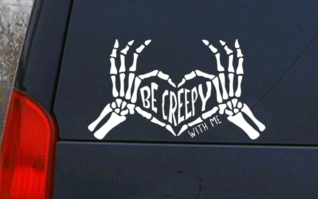 SKELETON HAND HEART Gesture Be Creepy with me  Decal Skeleton Hand Love Heart Shape Gesture Vinyl Car Decal Halloween Computer Vinyl Decal