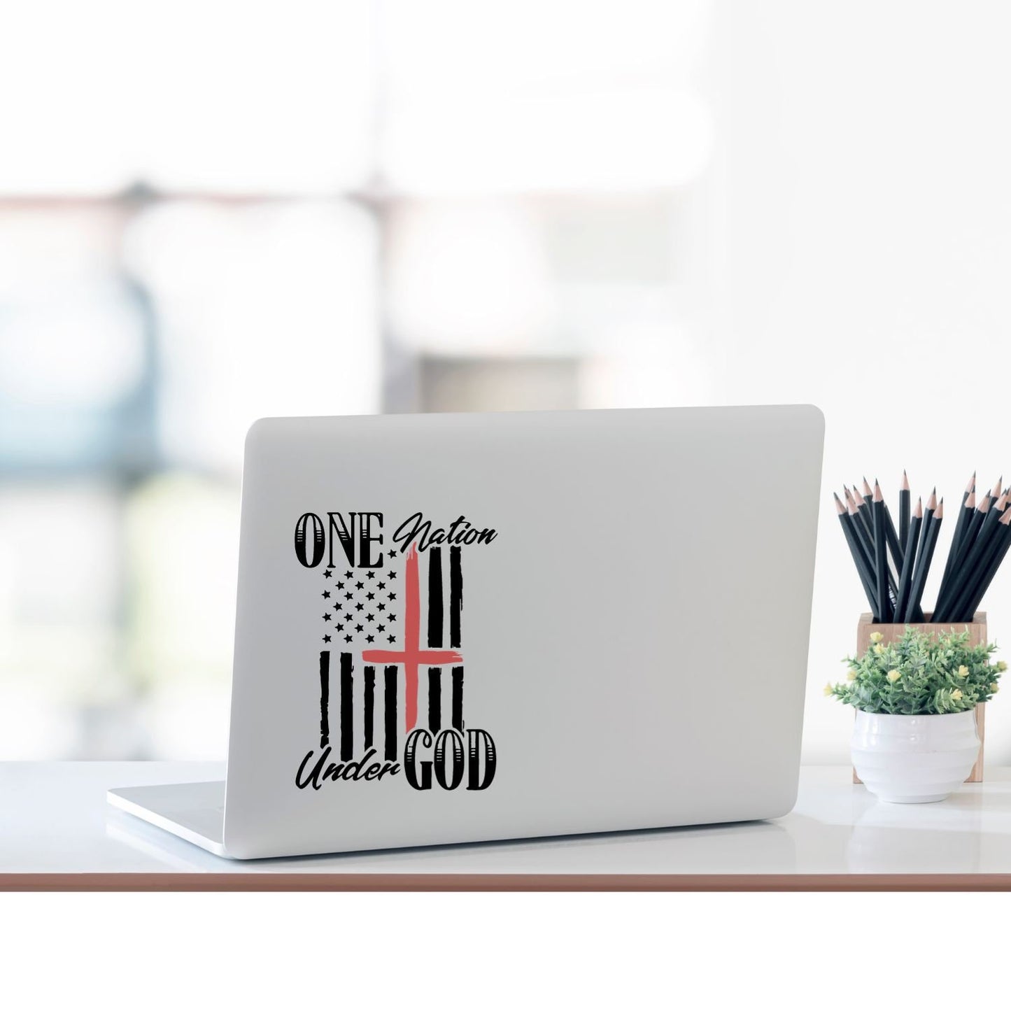 VINYL Car Decal | One Nation Under God with Cross and Flag Vinyl Car Decal |American Flag| Patriotic | USA | Veteran/Military Decal |America