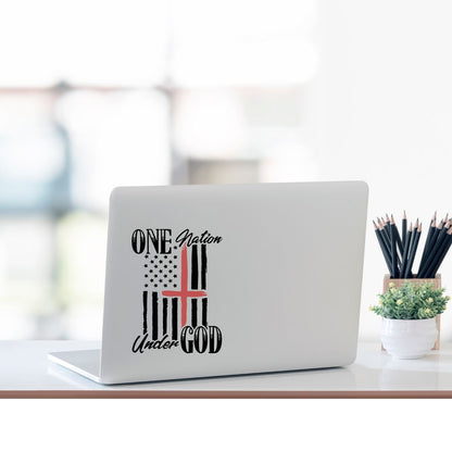 VINYL Car Decal | One Nation Under God with Cross and Flag Vinyl Car Decal |American Flag| Patriotic | USA | Veteran/Military Decal |America