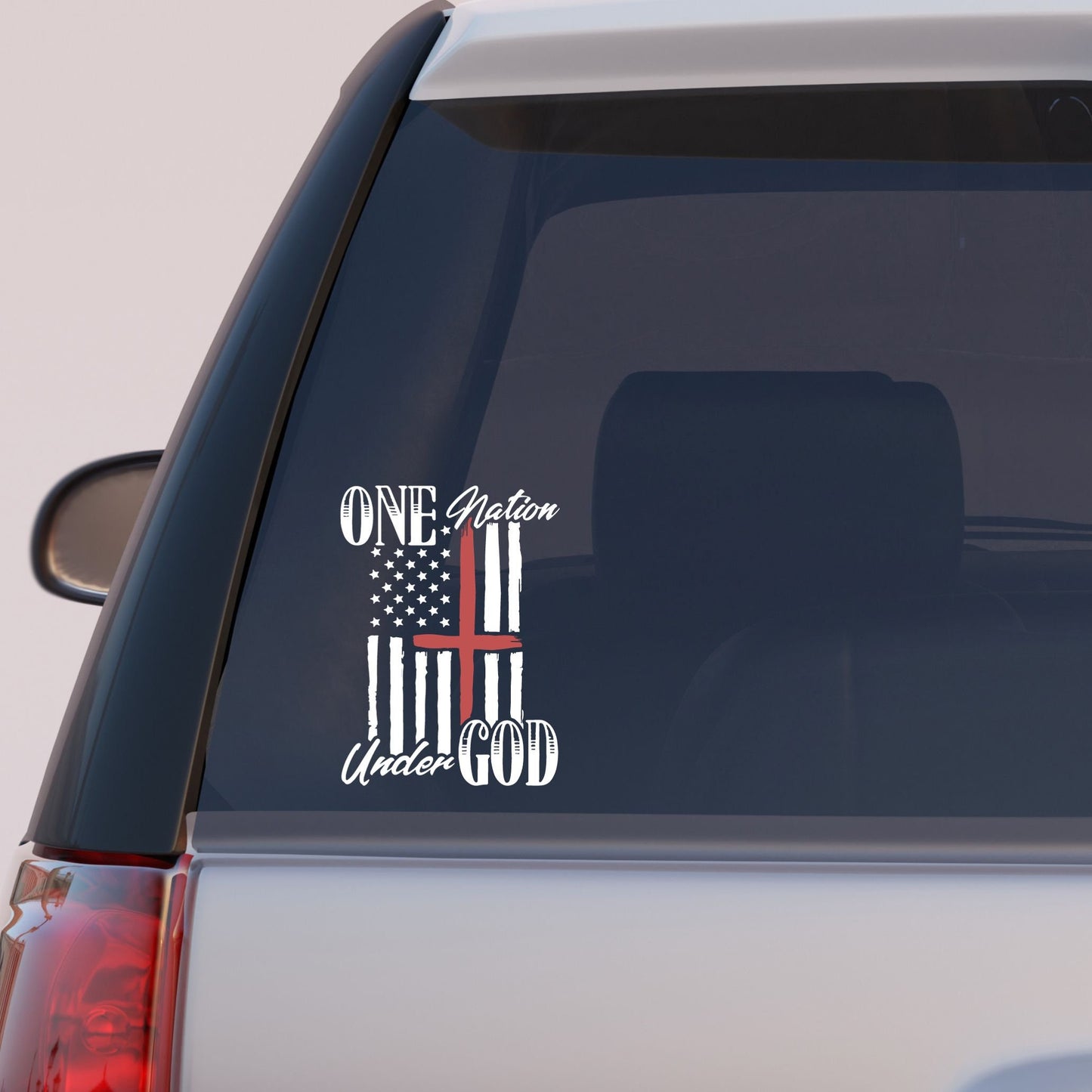 VINYL Car Decal | One Nation Under God with Cross and Flag Vinyl Car Decal |American Flag| Patriotic | USA | Veteran/Military Decal |America