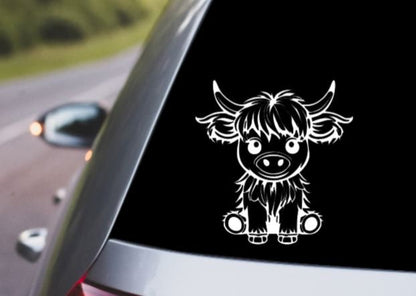 VINYL Car Decal | HIGHLAND COW Decal | Highland Baby Cow | Calf Country Decal | Scottish Highland Cow | Rustic Cow | Computer Car Window