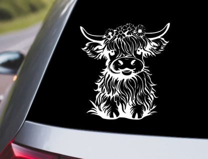VINYL Car Decal | HIGHLAND COW Decal | Highland Baby Cow | Calf Country Decal | Scottish Highland Cow | Rustic Cow | Computer Car Window