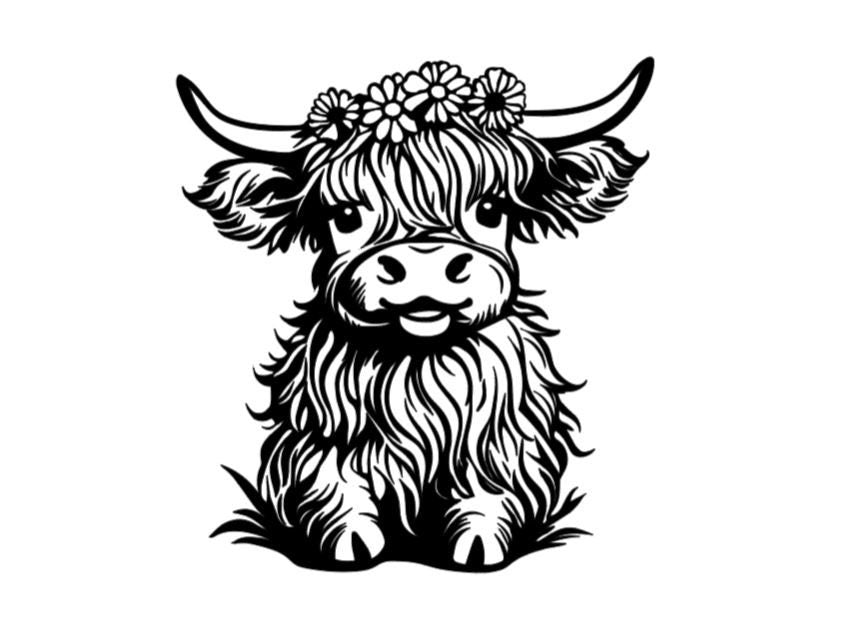 VINYL Car Decal | HIGHLAND COW Decal | Highland Baby Cow | Calf Country Decal | Scottish Highland Cow | Rustic Cow | Computer Car Window