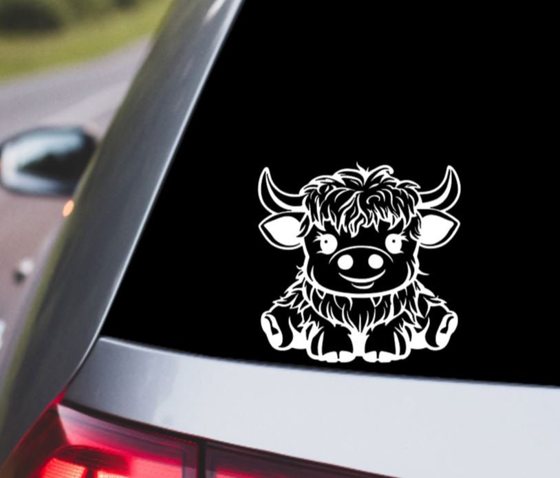 VINYL Car Decal | HIGHLAND COW Decal | Highland Baby Cow | Calf Country Decal | Scottish Highland Cow | Rustic Cow | Computer Car Window