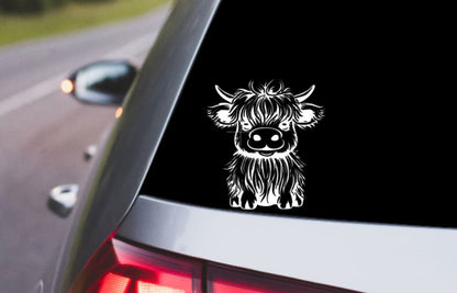 VINYL Car Decal | HIGHLAND COW Decal | Highland Baby Cow | Calf Country Decal | Scottish Highland Cow | Rustic Cow | Computer Car Window