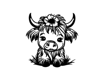VINYL Car Decal | HIGHLAND COW Decal | Highland Baby Cow | Calf Country Decal | Scottish Highland Cow | Rustic Cow | Computer Car Window