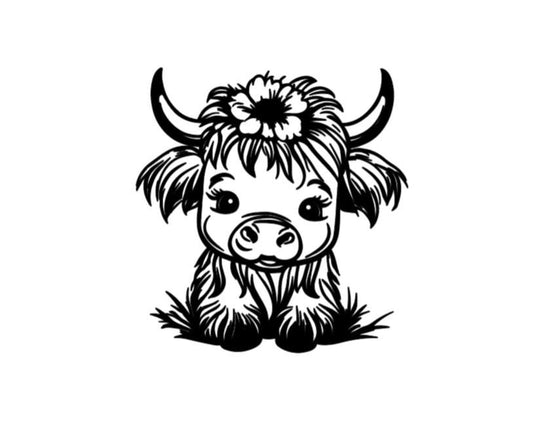 VINYL Car Decal | HIGHLAND COW Decal | Highland Baby Cow | Calf Country Decal | Scottish Highland Cow | Rustic Cow | Computer Car Window
