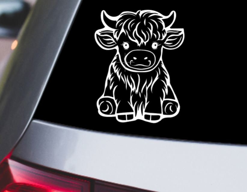 VINYL Car Decal | HIGHLAND COW Decal | Highland Baby Cow | Calf Country Decal | Scottish Highland Cow | Rustic Cow | Computer Car Window