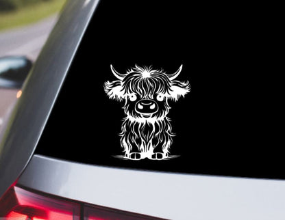 VINYL Car Decal | HIGHLAND COW Decal | Highland Baby Cow | Calf Country Decal | Scottish Highland Cow | Rustic Cow | Computer Car Window