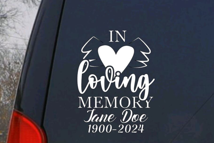 Vinyl Decal | IN LOVING MEMORY With Heart & Wings | Memorial Decal for Family and Friends | Bereavement Decal | Personalized Memorial  Decal